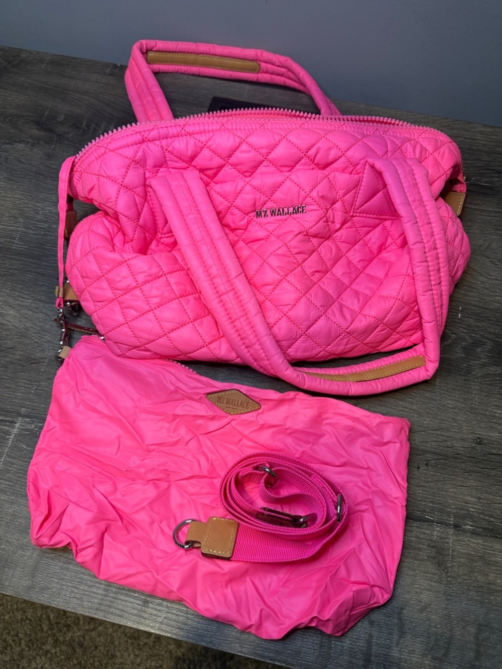 MZ Wallace Medium Sutton Delux Tote  Neon Pink Quilted Nylon